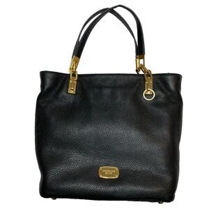 Michael Kors Brooke Black Leather Shoulder Tote Bag Gold Chunky Hardware